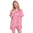 thumbnail image 2 of Tony & Candice Women's Classic Short Sleeve Satin Pajama Set Adult Sleepwear (S,Pink Hearts), 2 of 4
