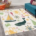 thumbnail image 2 of Nautical Decorative Rug, Pastel Colored Composition of Lighthouse Sailboat Fish Shells Octopus, Quality Carpet for Bedroom Dorm and Living Room, 6 Sizes, Pale Orange Dark Green, by Ambesonne, 2 of 4