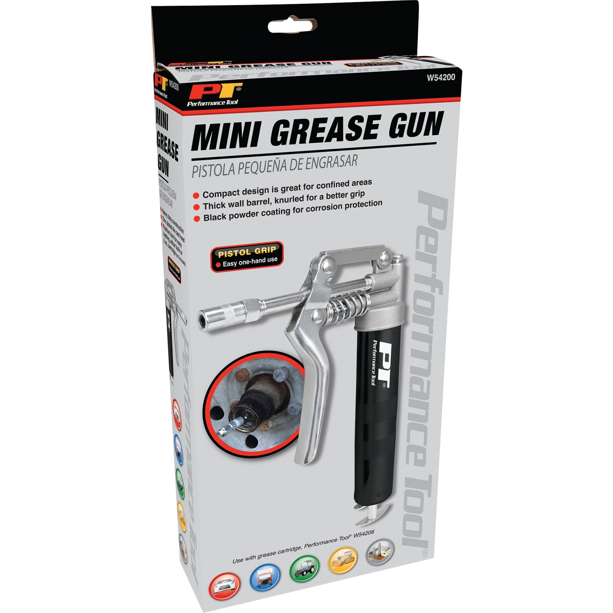 Performance Tool W54200 Heavy Duty Mini Grease Gun With Grease Gun Coupler and Extension Rigid Pipe