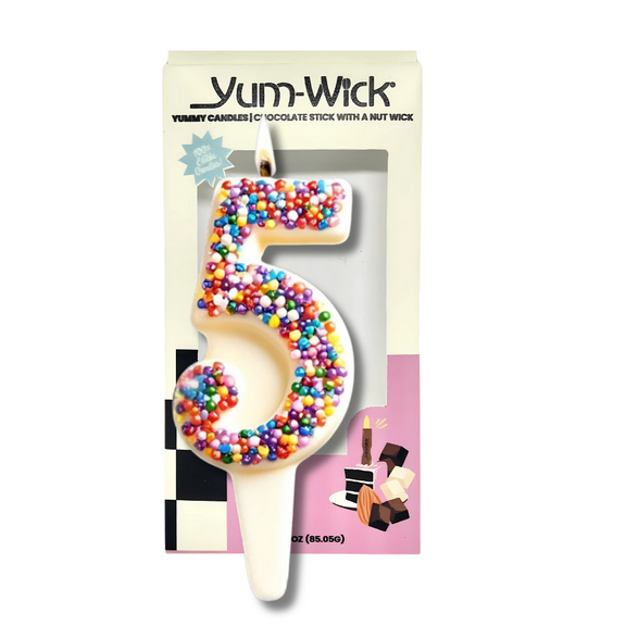 Yum-Wick® Edible White Chocolate Party Candle, Re-Lightable Almond Wick, All-Natural, Sustainable, Kosher