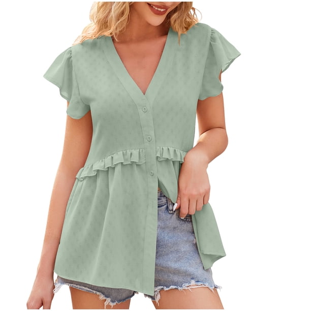 Camisetas de Manga Larga de Ajuste Seco para los Hombres, Suelto Casual Hoja Hueca Manga Cuello en V Manga Corta Superior para el Uso Diario de las Mujeres
