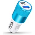 thumbnail image 1 of UTAH-USB C Car Charger Fast Charging, 30W Dual USB Type C Lighter Adapter Cigarette Socket Power Quick Charge Block USBC Cargador Carro Blue LED Light Plug Base Boxed for iPhone, Samsung Galaxy, LG,, 1 of 4