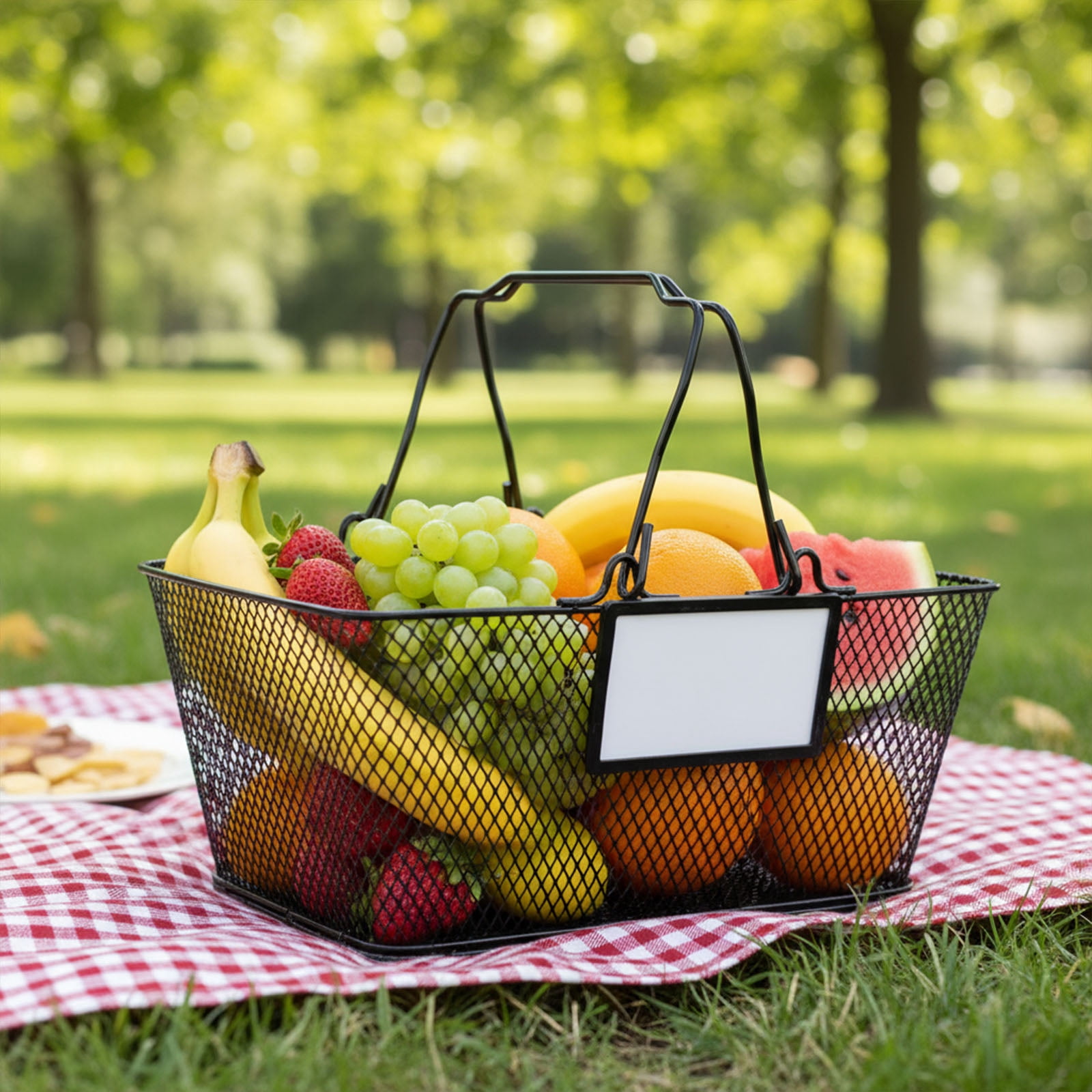Brabtod Metal Mesh Harvest Basket with Handle & Magnetic Label, Multipurpose Garden Harvesting Basket for Fruits, Vegetables & Produce, Kitchen Storage Organizer