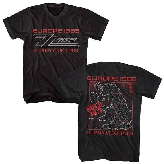 ZZ Top Elimination Europe Tour 1983 Men's T Shirt (Black, AdultXL)