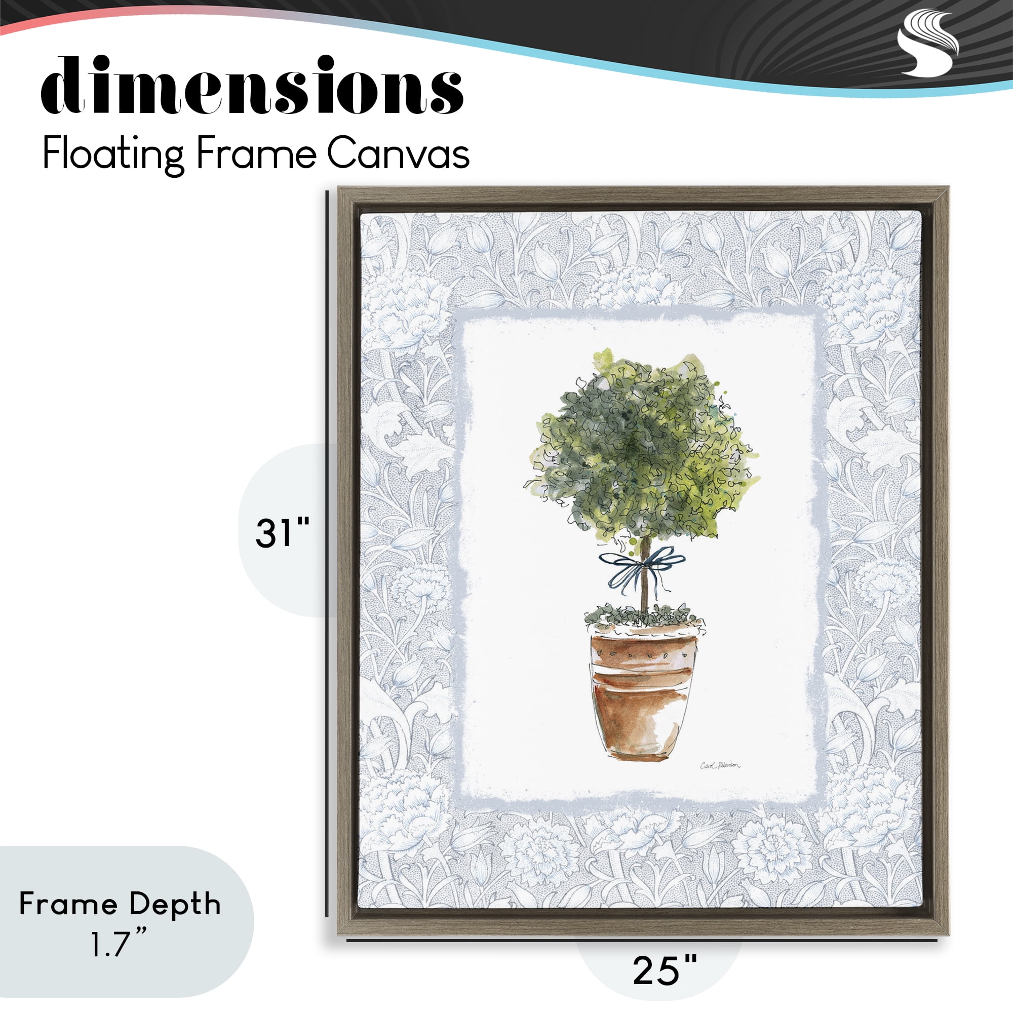 Stupell Industries Potted Topiary in Terracotta Brown Framed Floater Canvas Wall Art, design by Carol Robinson