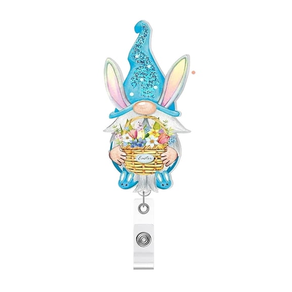 Easter Rabbit-Eared Faceless Old Man Retractable Badge Holder Acrylic Badge Reel For Nurse, Doctor, Student, Teacher Creative Office School Easter Gift