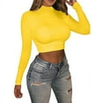 thumbnail image 6 of GXFC Womens Long Sleeve Crop Tops Half Turtleneck Solid Color Slim Pullovers Lady Spring Autumn T-shirt, 6 of 9