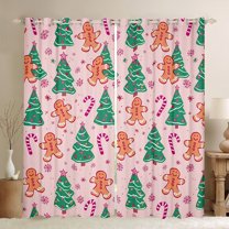Manfei Green Xmas Tree Black Out Curtains, Cute Gingerbread Curtains Pack of 2 (42x63 Each), Merry Christmas Snowflake Bedroom Curtains, Luxury Room Decor