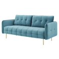thumbnail image 1 of Tufted Sofa, Velvet, Blue, Modern Contemporary Urban Design, Living Lounge Room Hotel Lobby Hospitality, 1 of 10