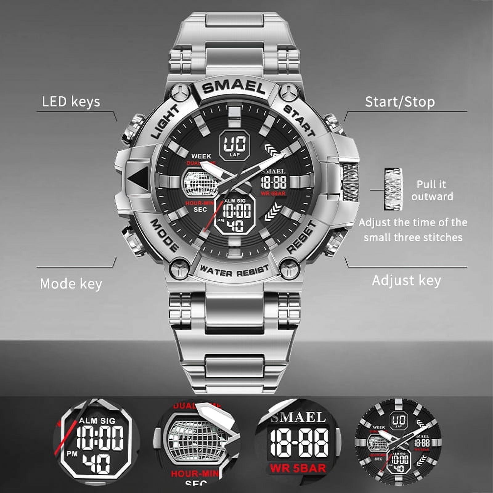 SMAEL 8096 Fashion Luxury Dual Display Man Waterproof Stopwatch