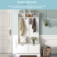 thumbnail image 3 of Tensun White All-in-One Hall Tree: 3 Top Shelves, 2 Flip Shoe Storage Drawers, Multiple Functions Coat Rack, with Storage Bench and Metal Hanging Hooks - for Living Room, Bedroom, 3 of 5