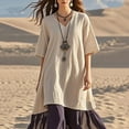 thumbnail image 3 of Womens Long Linen Dresses Plus Size 1/2 Sleeve Baggy Flowy Casual Dress Beach Travel Maxi Tshirt Dresses Beige, 5XL, 3 of 5