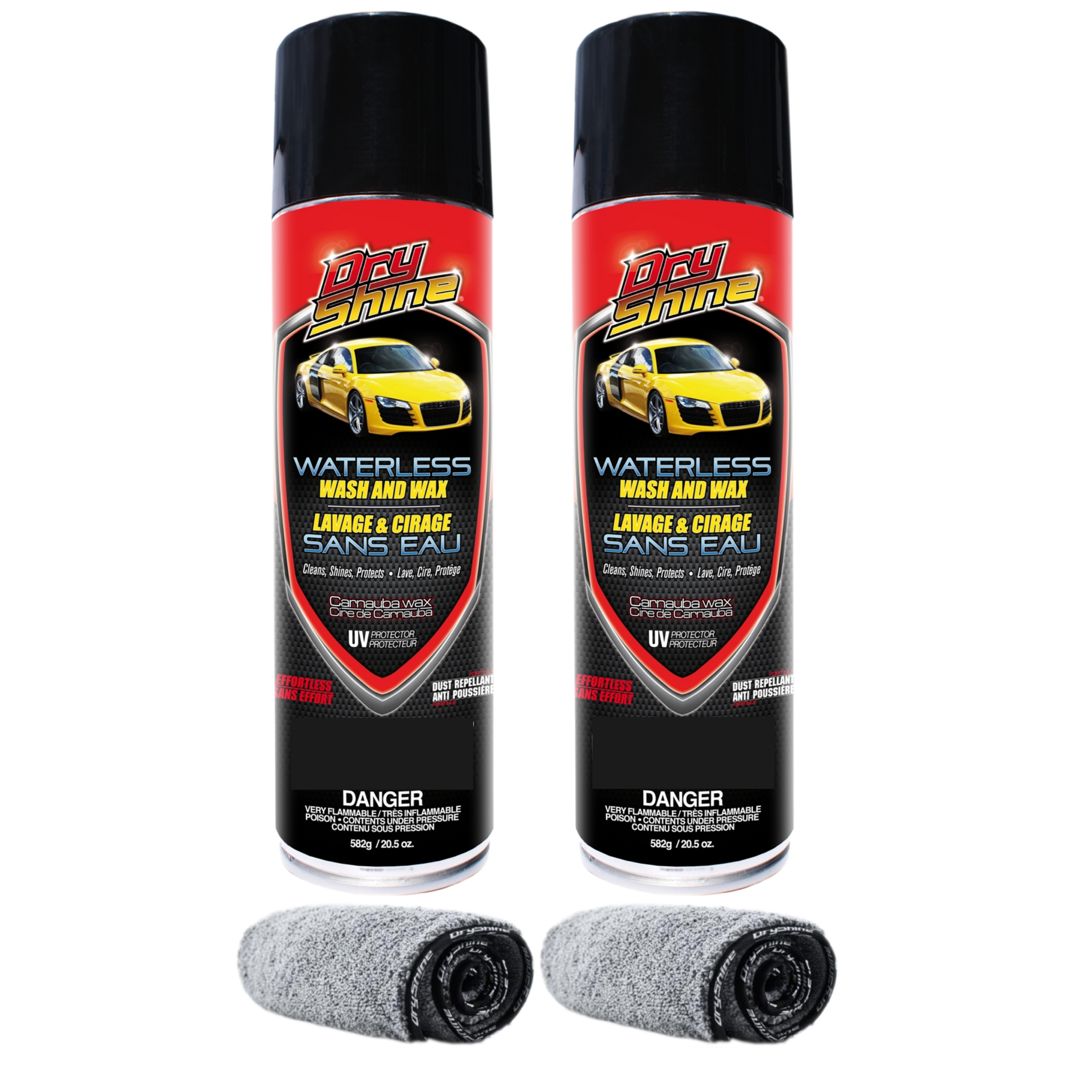 Dry Shine Waterless Car Wash & Wax (2 pack) plus 2 Microfiber Towels