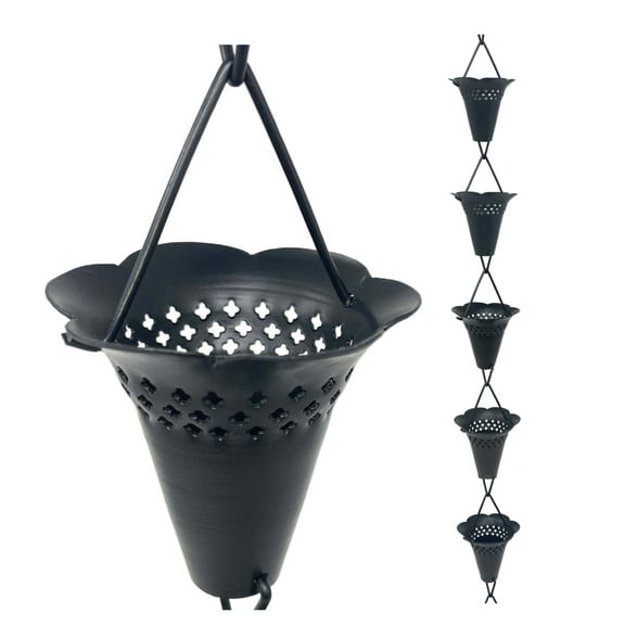 Rain Chains by JASINC 8.5 ft Cecilia's Lace Rain Chain Black, Water Diverter, JAS4003BLK