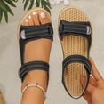 thumbnail image 3 of Women's Platform Wedge Sandals Comfortable Orthopedic Arch Support Slip-On Hollow Flat Shoes with Hook and Loop Fasteners for Casual Walking and Daily Wear,Black 36(US-6), 3 of 5