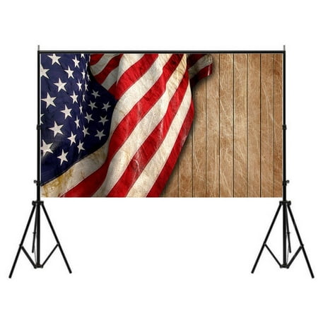 GreenDecor Polyster 7x5ft American Independence Day Theme Wooden Wall Free Photographic Background US Flag Photo Studio Backdrops