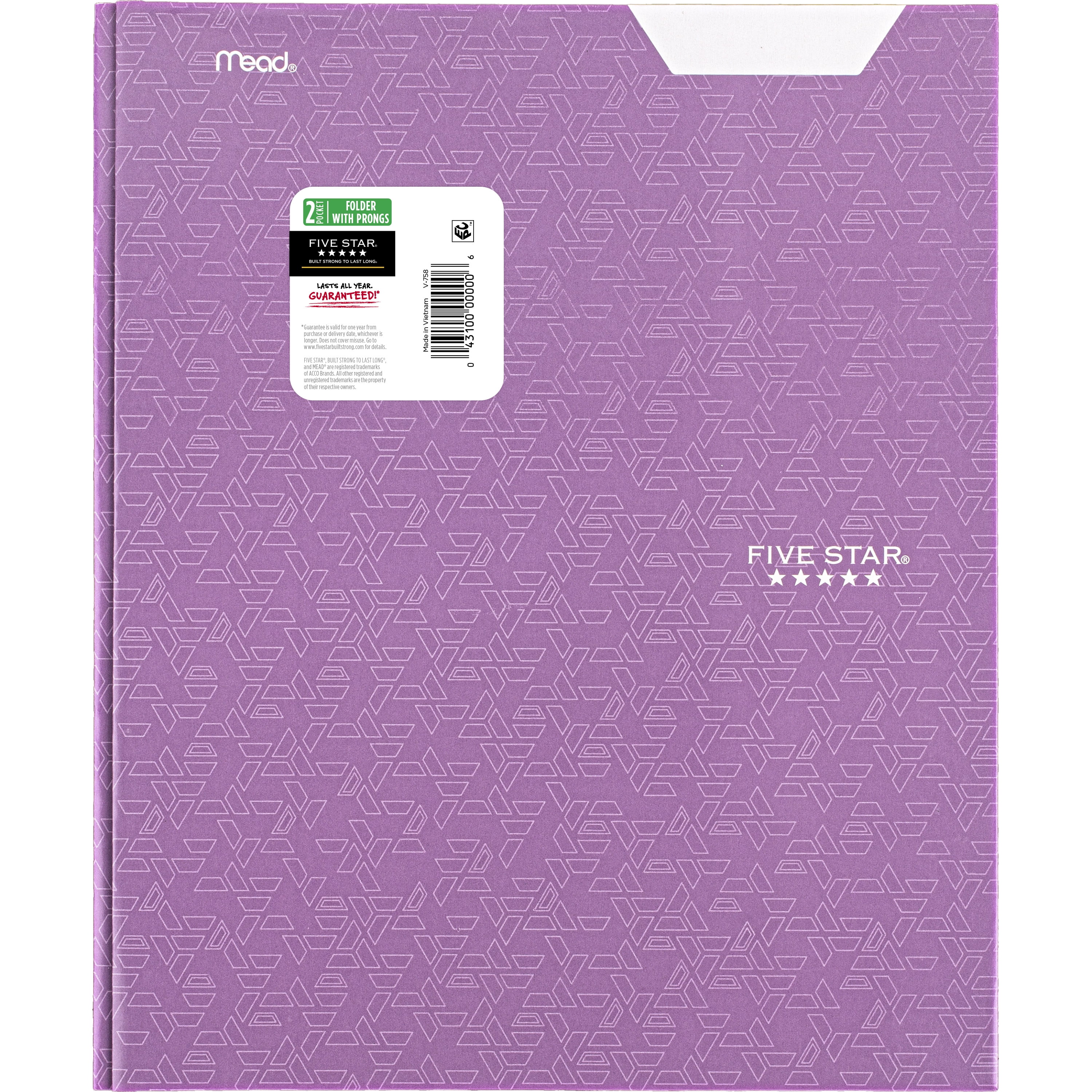 (3 pack) Five Star Pocket and Prong Paper Folder, Amethyst Purple
