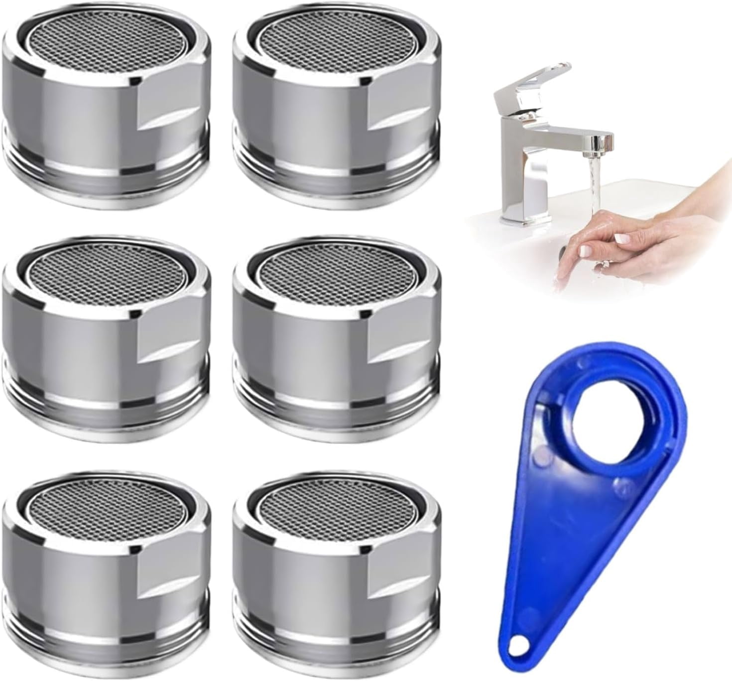 MHAWBL-6 Pack Faucet Aerator Bathroom Sink Aerator Regular Standard Replacement Parts with Brass Shell 15/16-Inch Male Threads Aerator Faucet Filter Gasket and Wrench Suitable for Kitchen and Bathroo
