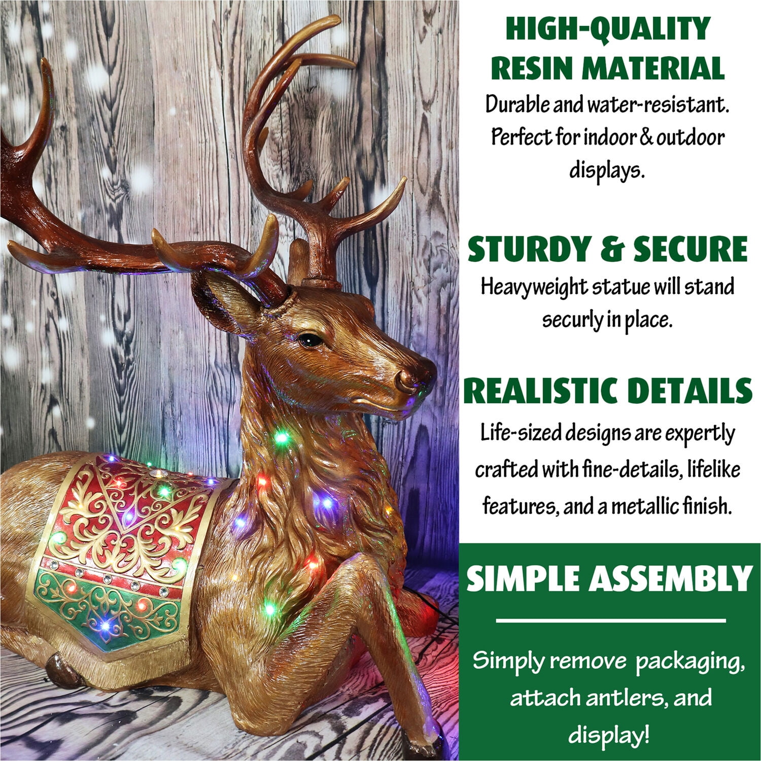 Fraser Hill Farm Indoor/Outdoor Oversized Christmas Decor with Long-Lasting LED Lights, 4-Ft. Tall Sitting Reindeer with Metallic Finish, FFRS047-RD1-BRN