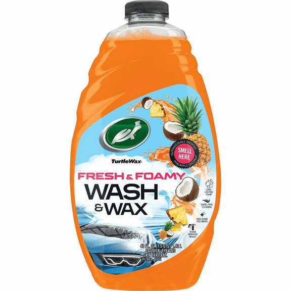 Turtle Wax Fresh & Foamy Wash and Wax, Pineapple Coconut Scent, 48oz bottle