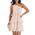 thumbnail image 6 of qolati Womens Dresses 2024 Summer Sleeveless Mini Dress Boho One Shoulder Ruffle Tiered Layered Chiffon Flowy A Line Dresses, 6 of 9
