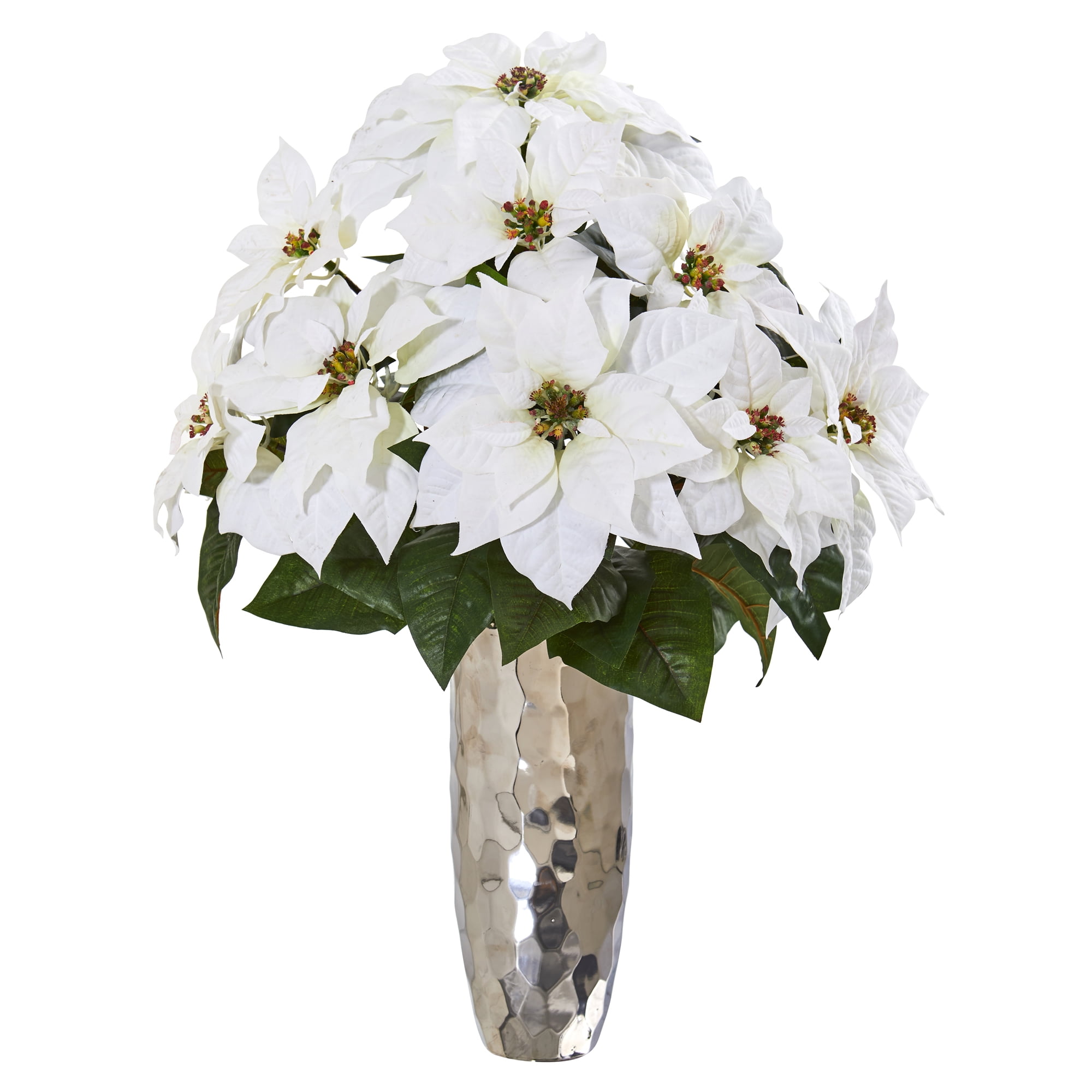 Nearly Natural Poinsettia Artificial Arrangement In White Bowl ...