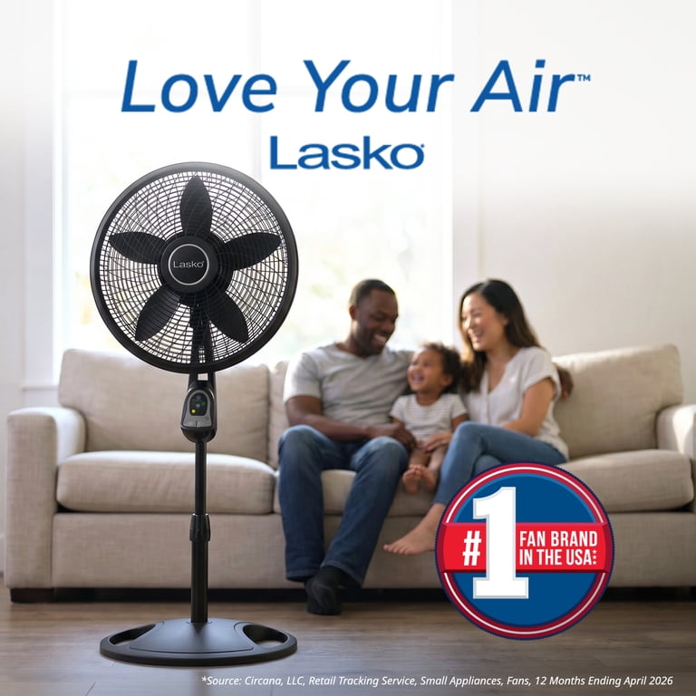 Lasko, Pedestal Fan, 18-inch, Black, Oscillating with Remote