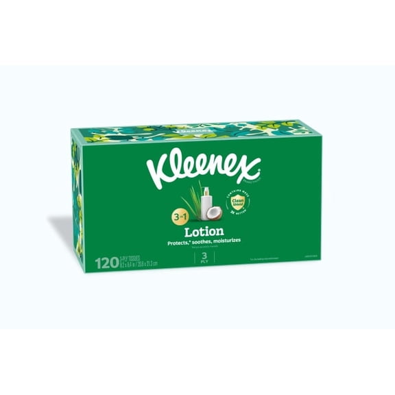 Kleenex Lotion Facial Tissues with Coconut Oil, 3-Ply, 120 Tissues - 2 Pack