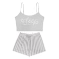 thumbnail image 4 of Virmaxy SLEEP Women's Spring Summer Pajamas Two Piece Set Letter Short Sleeve Top Plaid Shorts Set Casual Nightwear Suit 2 Piece Outfits Sling Tops Striped Boxer Shorts Sets Gray S, 4 of 4