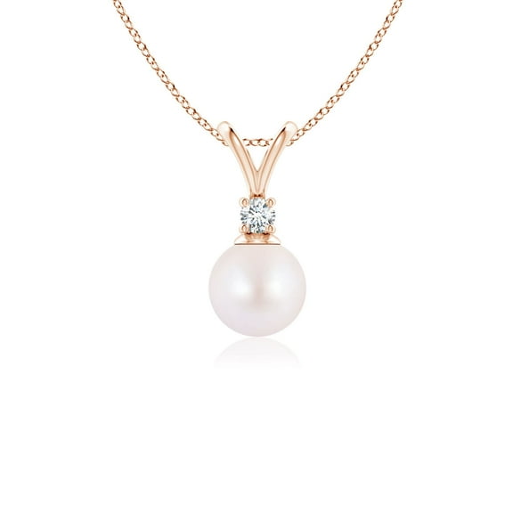 ANGARA Japanese Akoya Cultured Pearl V-Bale Pendant in 14K Rose Gold for Women | June Birthstone, Birthday, Anniversary, Jewelry Gift for Women | Pearl Necklace
