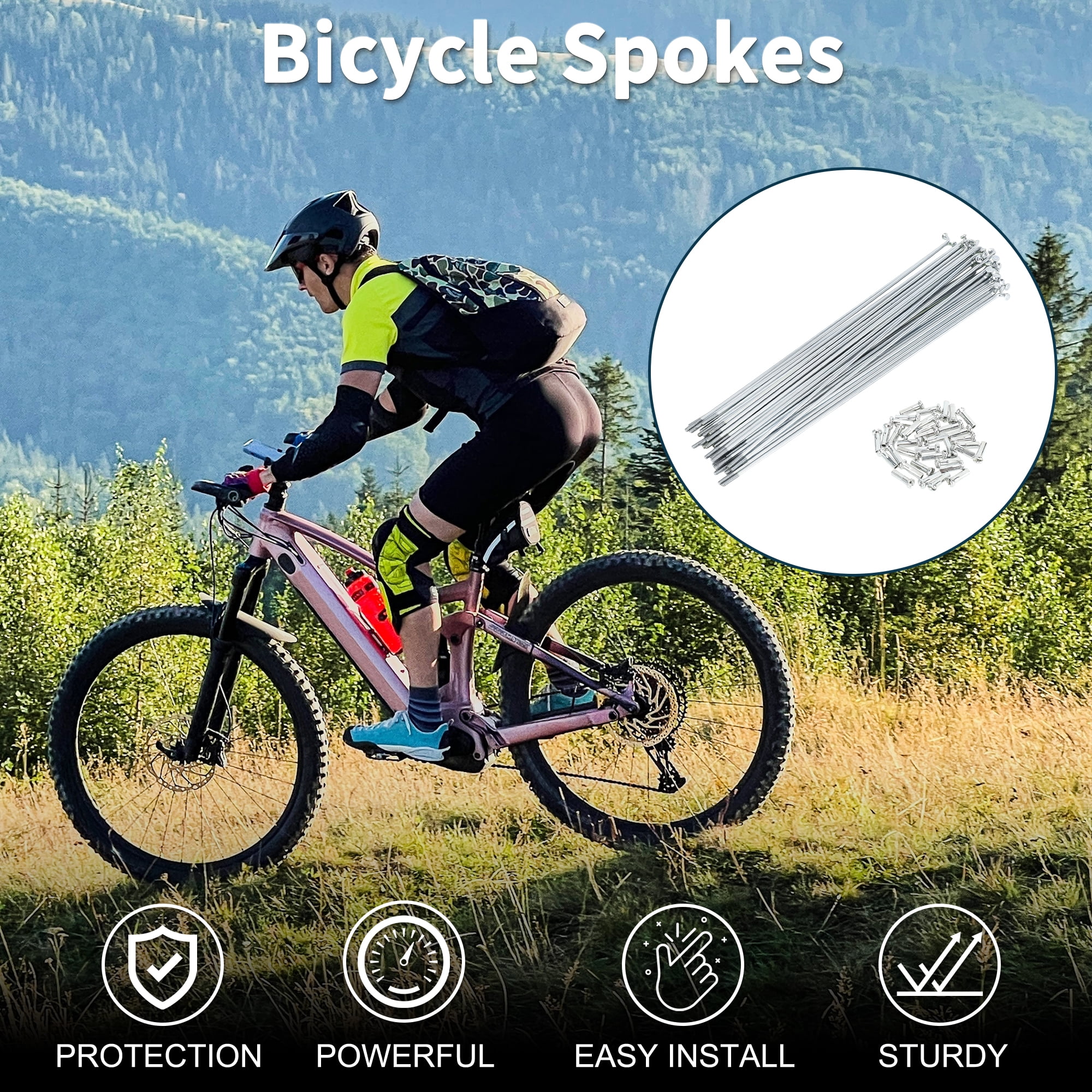 Unique Bargains 36Pcs 14G Carbon Steel Galvanized Bicycle Spokes with Nipples Silver 8.7"