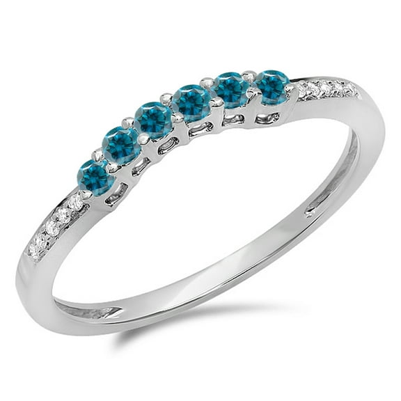 Dazzlingrock Collection 0.25 Carat (ctw) 14K Blue & White Diamond Ladies Wedding Stackable Band 1/4 CT, White Gold, Size 5