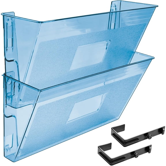Acrimet Wall Mount Pocket File Organizer Holder Modular Letter Size A4 Plastic (Hangers Included) (Clear Blue Color) (2 Pack)