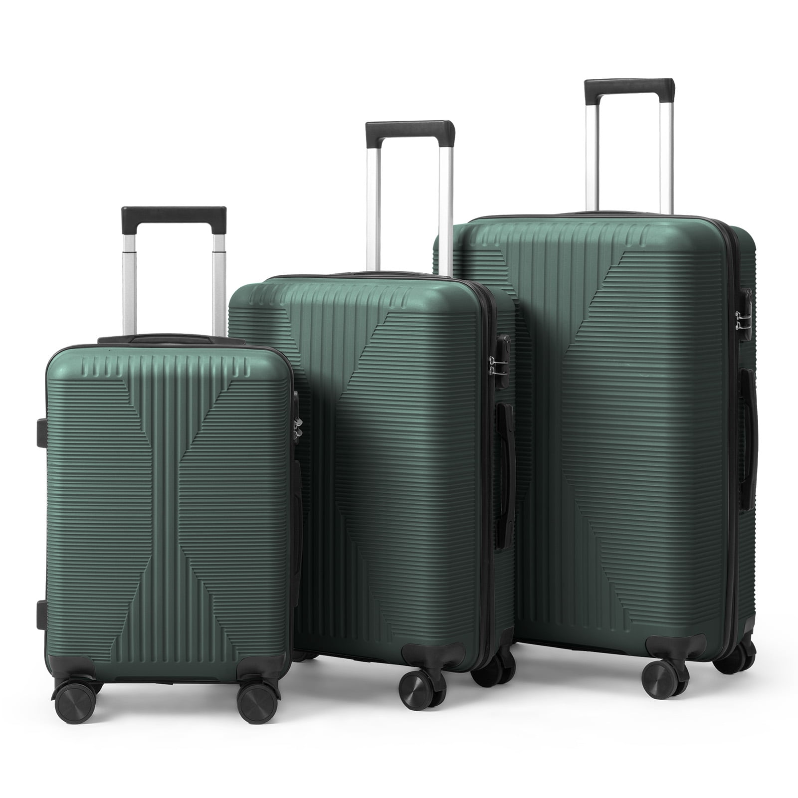 PP Trolley Case, 20in 24in 28in 3PCS Suitcase Set, Dark Green