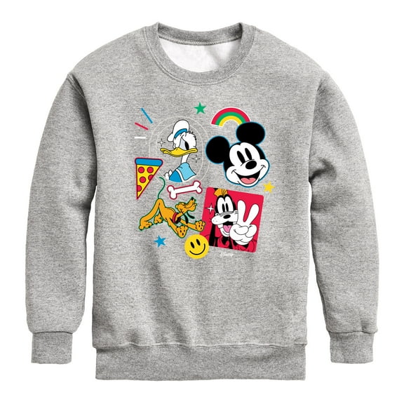 Disney - Goofy Donald Mickey Pluto Stickers - Youth Crewneck Fleece Sweatshirt