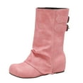 thumbnail image 2 of Viluyesy Womens Mid Calf Boots, Hidden Heel Fashion Buckle Square Toe Flodover Slouch Boots Pink, 2 of 9