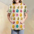 thumbnail image 2 of Scrubs Top For Women，Easter Scrub Tops Women Bunny Egg Hunt Print Scrubs Short Sleeve Holiday Working Uniform with Pockets，Light Brown，XXXL, 2 of 4