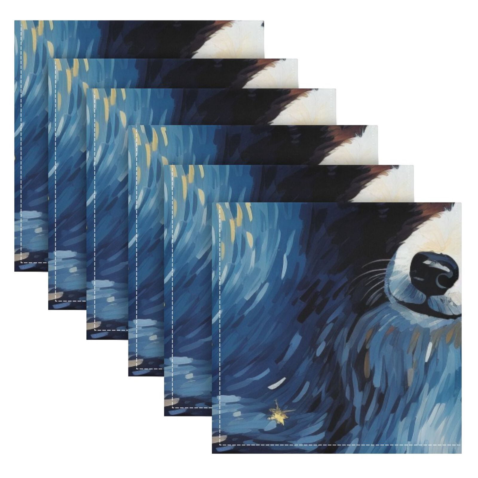 JSTEL Border Dog Starry Sky Cloth Napkins Set of 6, 20x20 Inch Washable and Reusable Napkin for Decoupage Dinner Party Everyday Use