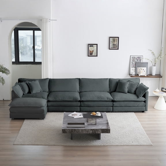 4-Seater Modular Sectional Sofa for Living Room,U Shaped Couch Convertible Sectional Couch with 1 Ottoman (Gray)