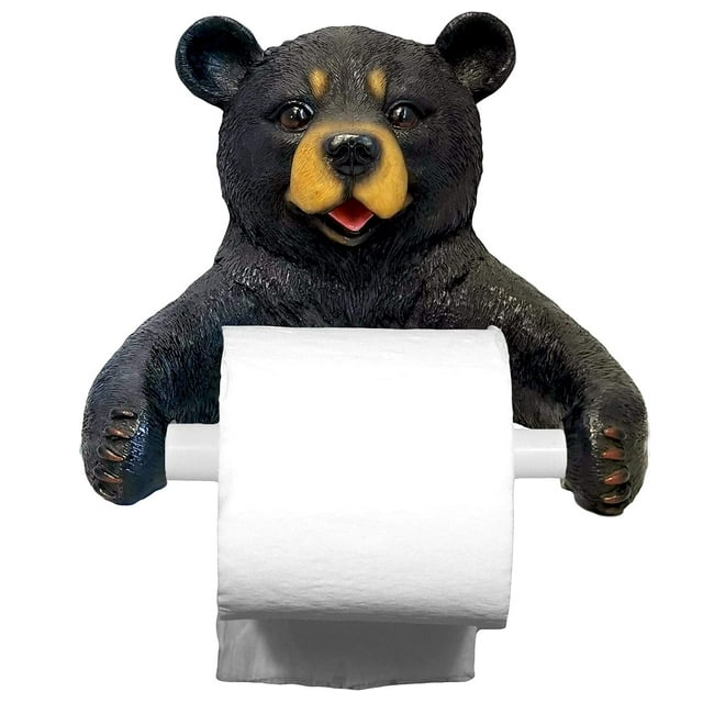 Bear Holding Toilet Paper Roll Holder Rustic Woodland Forest Themed