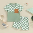 thumbnail image 2 of Bagilaanoe Baby Boy Summer Outfit Shorts Sets Short Sleeve T-Shirts Shorts Toddler Kids Checkerboard Print Clothes 0-4T, 2 of 8