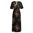 thumbnail image 2 of Women Dress Plus Size Party Boho Floral Printed Dresses V-Neck Short Sleeve Summer Sundress, 2 of 7