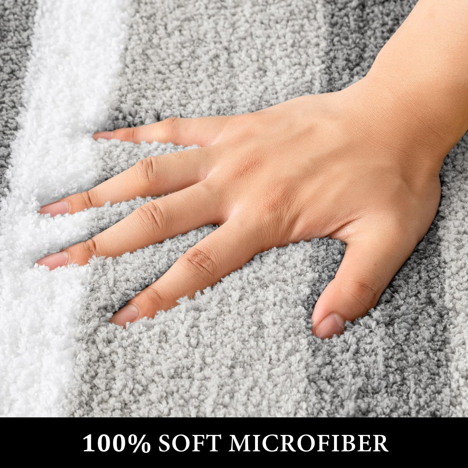 qtess Fluffy Bathroom Rugs Bath Mats Rugs Microfiber Striped Shower Rug Absorbent, Soft and Plush Machine Washable Non Slip Carpet Quick Dry for Bathroom Floor Tub, 16x24 Inch, Yellow-Grey