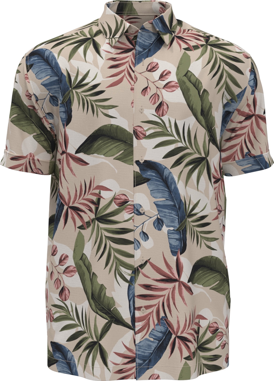 Cafe Luna Men’s and Big Men’s Tropical Leaf Print Short Sleeve Button-Down Shirt, S-5XL