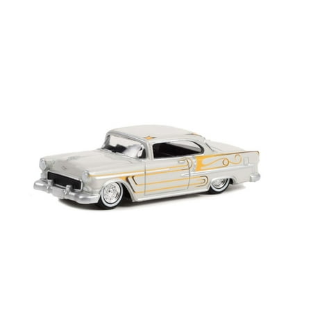 1955 Chevy Bel Air Lowrider, Light Gray - Greenlight 63030A/48 - 1/64 Scale Diecast Model Car