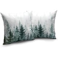 thumbnail image 5 of Teal Pine Tree Pillow Covers 16x16 Winter Misty Forest Throw Pillow Covers Pack of 2 Nature Woodland Cotton Linen Cushion Case for Couch Outdoor Living Room Bedroom, 5 of 5