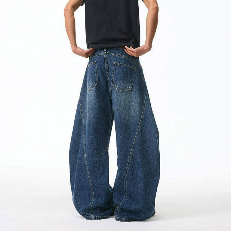 Yaoyar Men Baggy Jeans Men Wide Leg Vintage Outdoors Fashion Solid