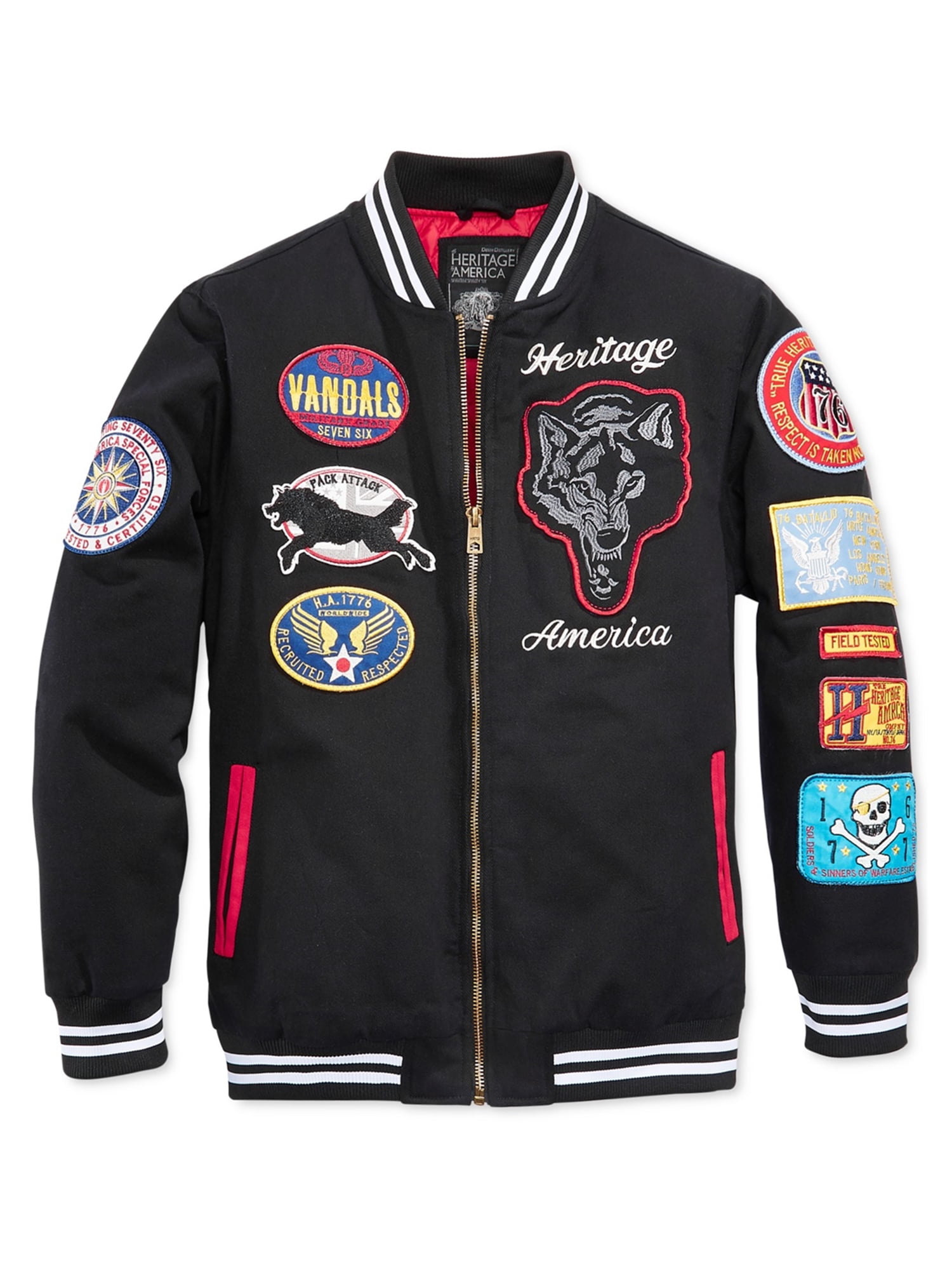 Heritage Mens Patches Varsity Jacket. baseball jacket with patches. 