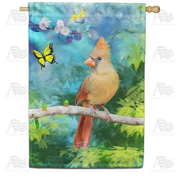 America Forever Spring Cardinal House Flag 28 x 40 inches Double Sided Bird, Butterflies, Colorful Flower - Seasonal Yard Lawn Outdoor Decorative Forest House Flag