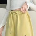 thumbnail image 7 of NIEWTR Girls Casual Straight Leg Pants Wide Loose Fit Lounge Sweatpants Elastic Waist Drawstring Joggers with Pockets Spring（A01-Yellow,5-6 Years), 7 of 7